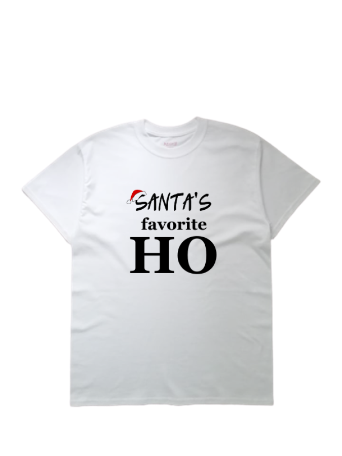 Kalėdiniai marškinėliai su užrašu SANTA'S FAVORITE HO, 2 spalvos