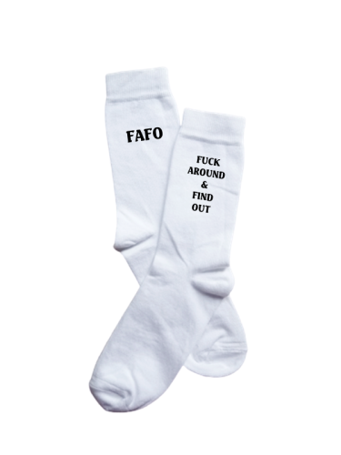 Kojinės su užrašu FAFO FUCK AROUND AND FIND OUT, 2 spalvos